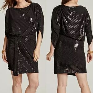 David Meister Plus Size Draped Elegant Black Sequin Dress